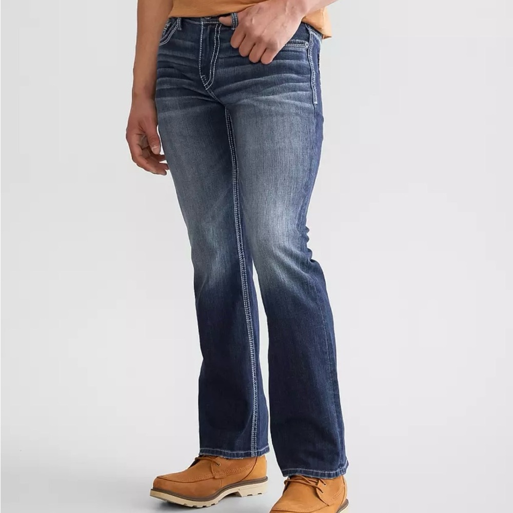 BKE Men's Dark Blue Bootcut Jeans